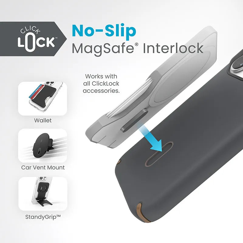 Speck Presidio2 Pro ClickLock & MagSafe – dėklas iPhone 15 Pro (anglies pilka / vėsioji bronzinė)
