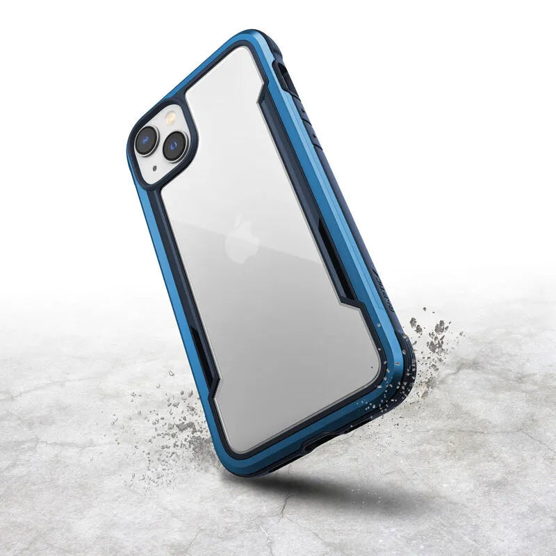 X-Doria Raptic Shield – aliuminis dėklas, skirtas iPhone 14 Plus (atsparus kritimui iš 3 m aukščio) (jūros mėlyna spalva)