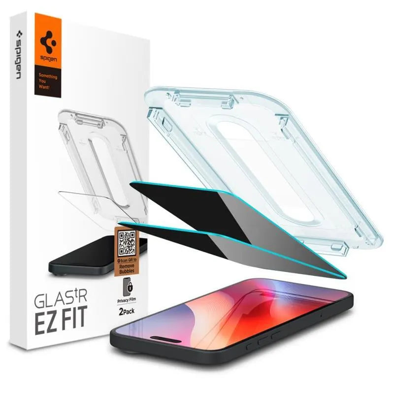 Privatumą saugantis stiklas SPIGEN GLAS.TR ”EZ FIT” 2-PACK IPHONE 16 Pro / 17 / 17 Pro PRIVACY