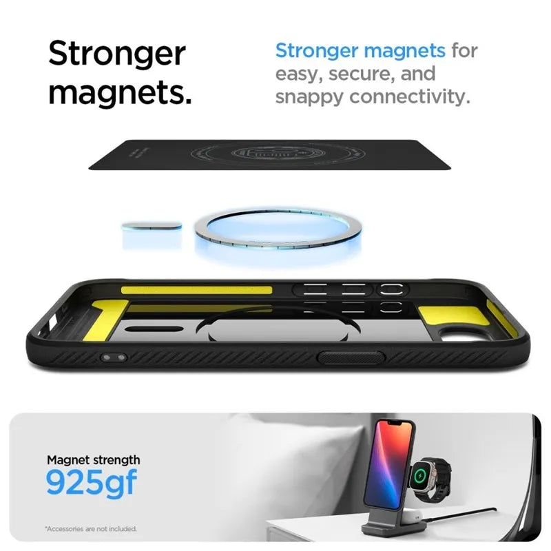 Spigen Rugged Armor Mag MagSafe – dėklas iPhone 17e / 16e (matinė juoda)