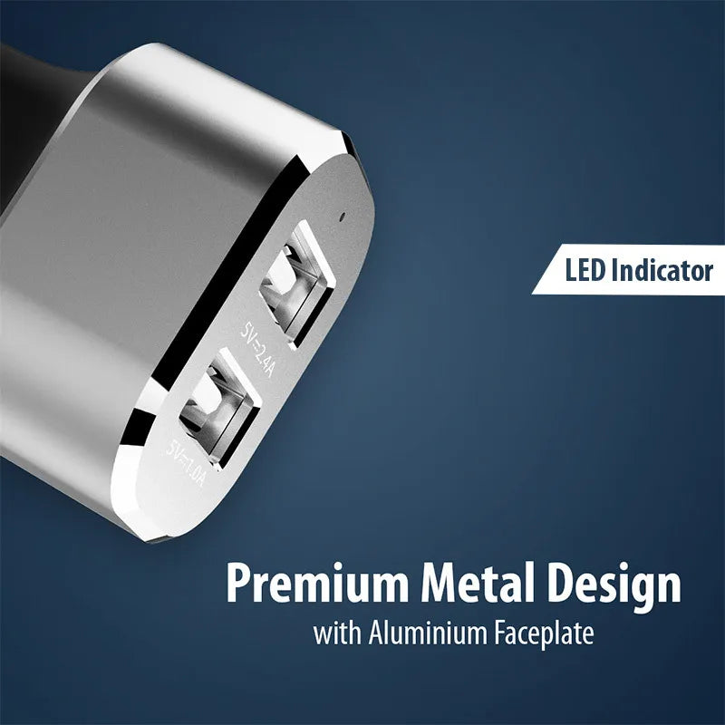 Crong automobilinis įkroviklis 24W – Automobilinis įkroviklis 2xUSB 2.4A (aliuminis)