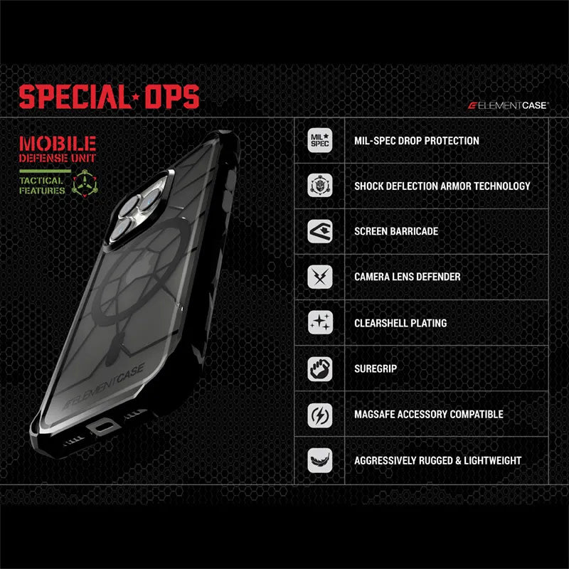 Element Case Special Ops X5 – dėklas iPhone 14 (karinio standarto apsauga nuo kritimo) (skaidrus/juodas)