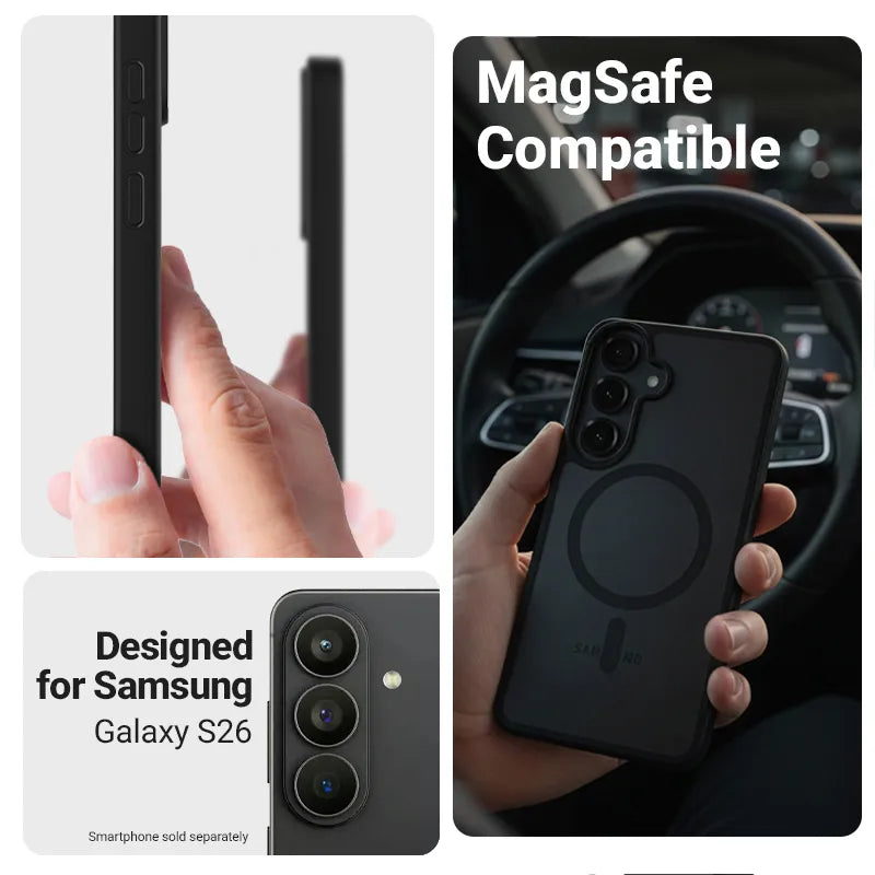 Crong Hybrid Matte Magnetic – MagSafe dėklas Samsung Galaxy S26 (juodas)
