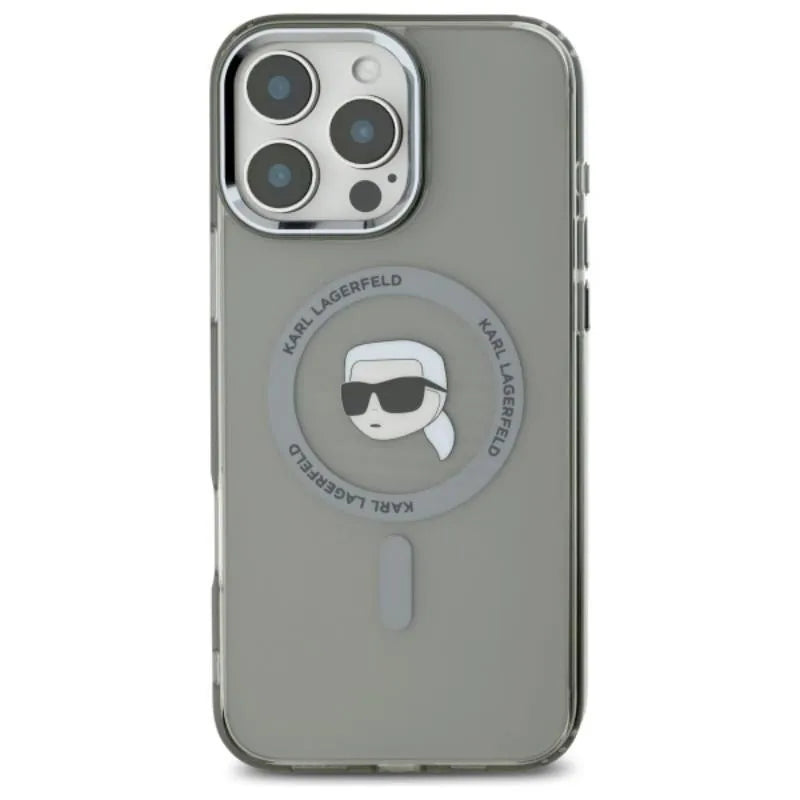 Karl Lagerfeld IML Metal Karl Head MagSafe - dėklas, skirtas iPhone 16 Pro (juodas)