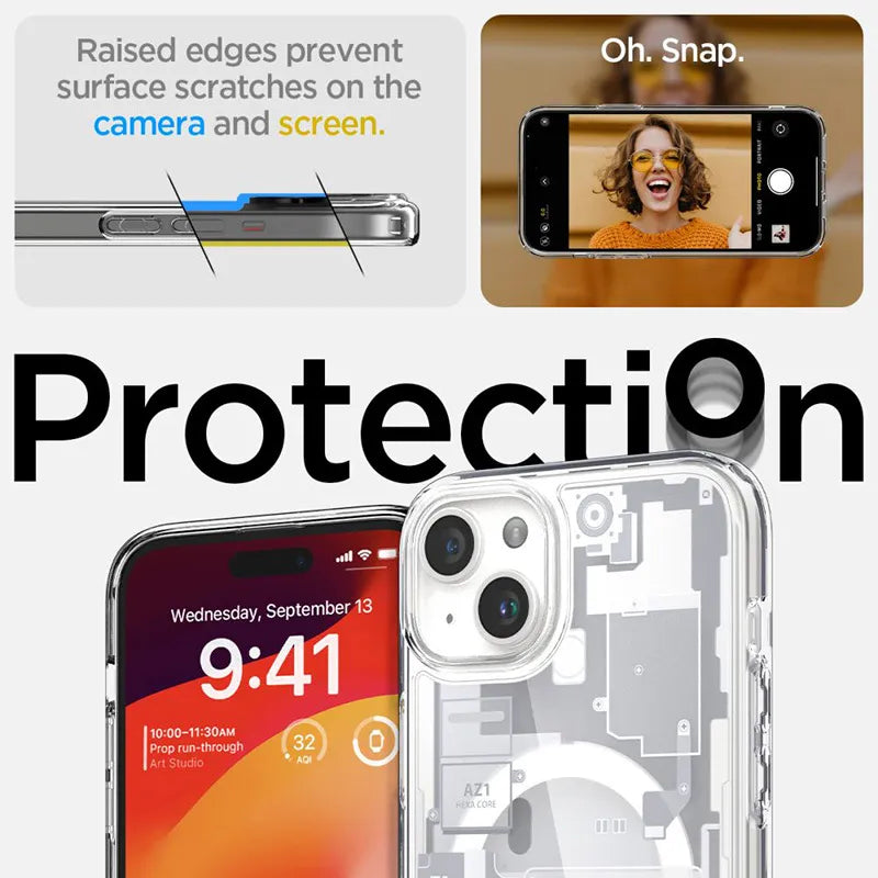 Spigen Ultra Hybrid MagSafe – dėklas „iPhone 15 Plus“ telefonui (Zero One White)