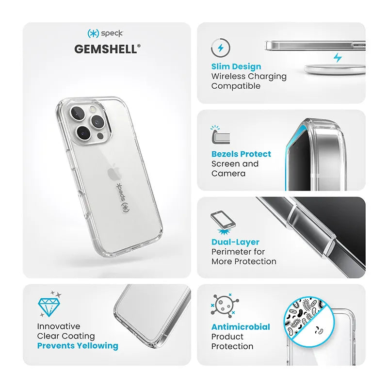 Speck Gemshell – dėklas Apple iPhone 16 Pro (skaidrus)
