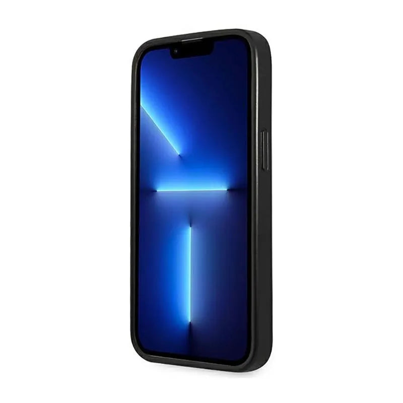 Dėklas „Guess Saffiano Triangle Logo“ – dėklas „iPhone 14 Pro“ telefonui (juodas)