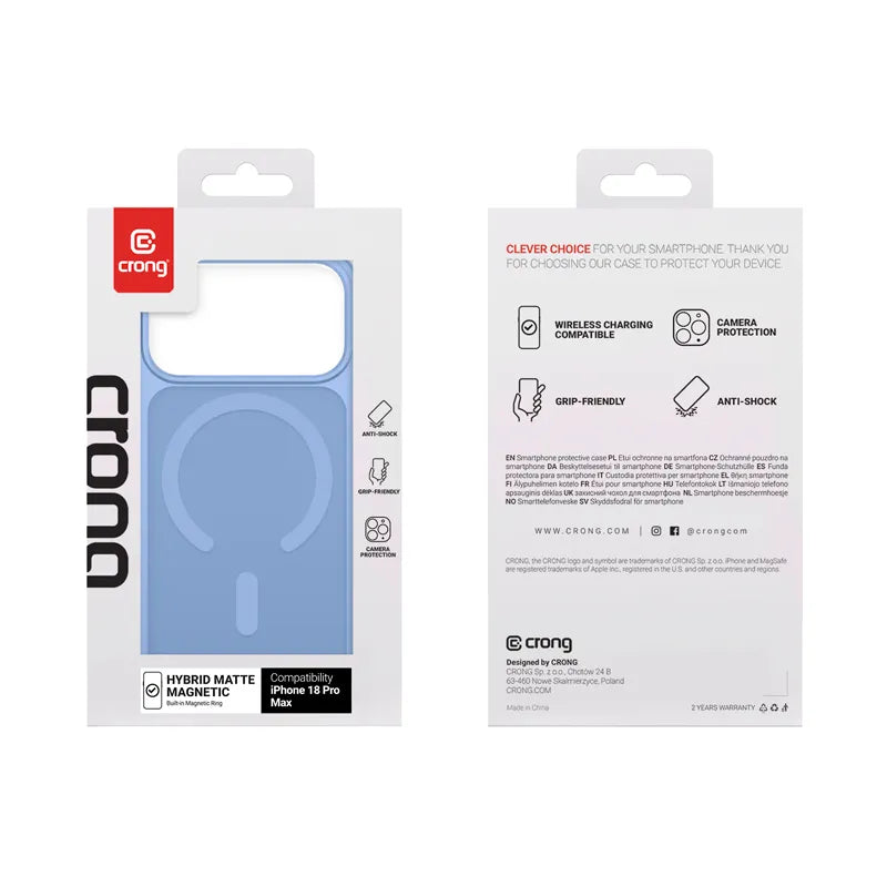 Crong Hybrid Matte Magnetic – MagSafe dėklas, skirtas iPhone 18 Pro Max / 17 Pro Max (mėlynas)