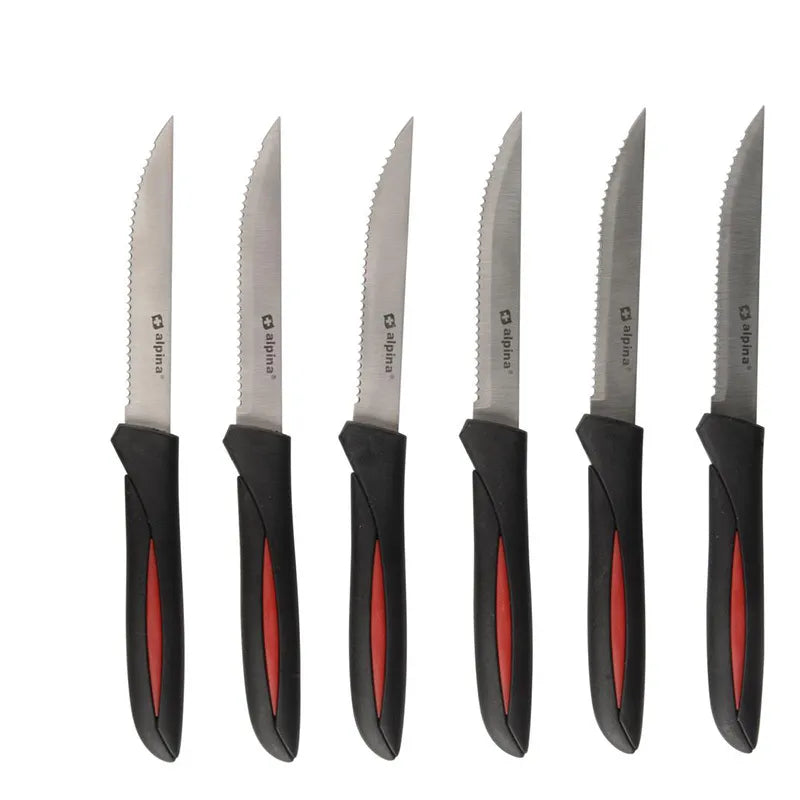 Alpina – INOX nerūdijančio plieno kepsnių peilių rinkinys 23 cm, 6 vnt. (juodas)