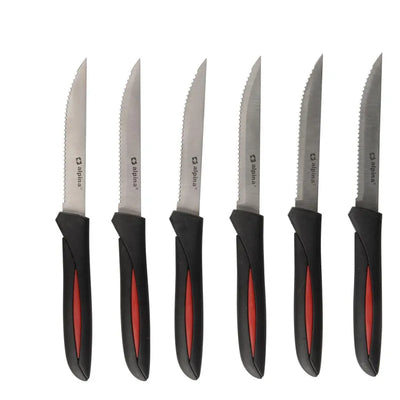 Alpina – INOX nerūdijančio plieno kepsnių peilių rinkinys 23 cm, 6 vnt. (juodas)
