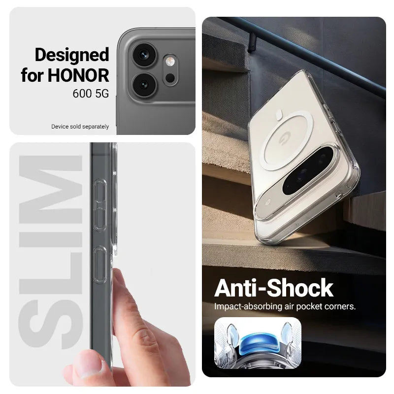 Crong Hybrid Clear Magnetic – MagSafe dėklas telefonui Honor 600 5G (skaidrus)