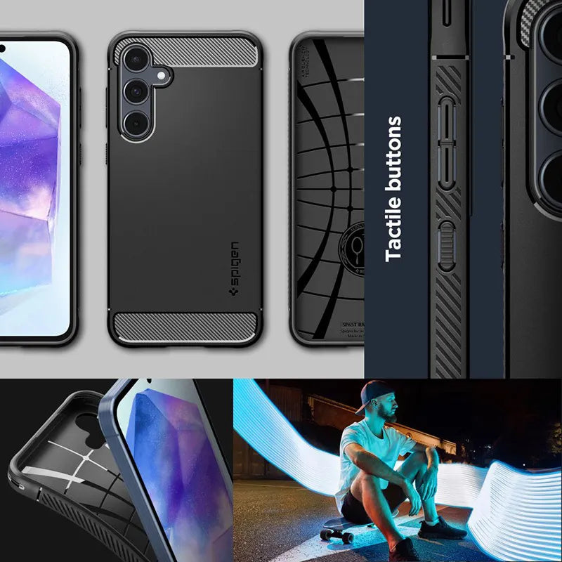 Spigen Rugged Armor – dėklas, skirtas Samsung Galaxy A55 5G (matinė juoda)