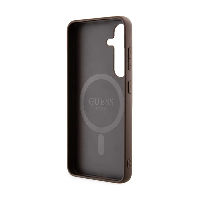 Guess 4G Collection Leather Metal Logo MagSafe - Dėklas Samsung Galaxy S24 (Rudas)