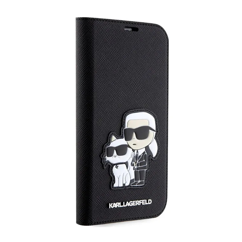 Karl Lagerfeld Booktype NFT Saffiano Karl & Choupette - dėklas telefonui 14 Pro (juodas)