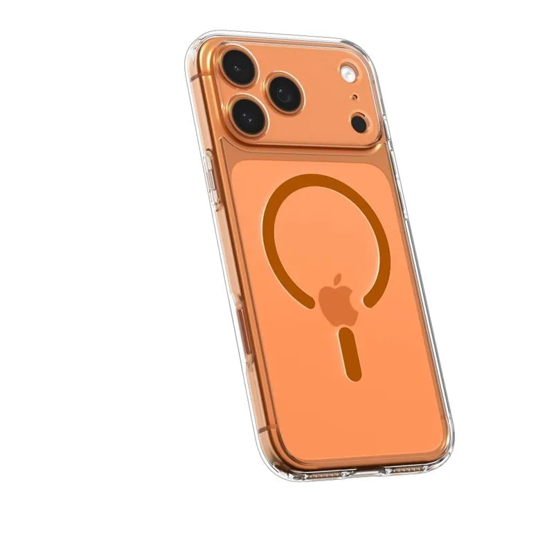 Spigen Ultra Hybrid Mag MagSafe – dėklas iPhone 17 Pro (skaidrus/oranžinis)