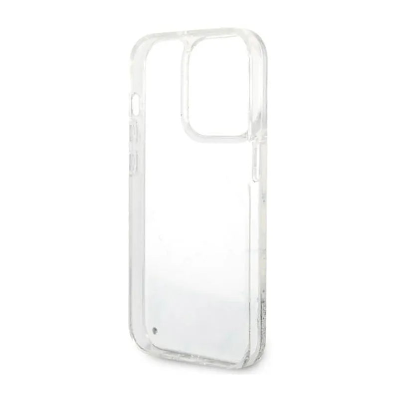 Guess Liquid Glitter Marble – Dėklas skirtas iPhone 14 Pro Max (Baltas)