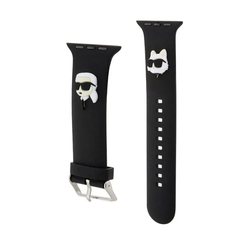 Karl Lagerfeld 3D Rubber Karl & Choupette Heads NFT – dirželis Apple Watch 38/40/41 mm laikrodžiams (juodas)
