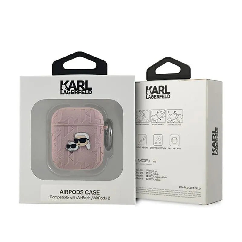 Karl Lagerfeld Monogram Karl & Choupette Head – AirPods 1/2 gen dėklas (rožinis)