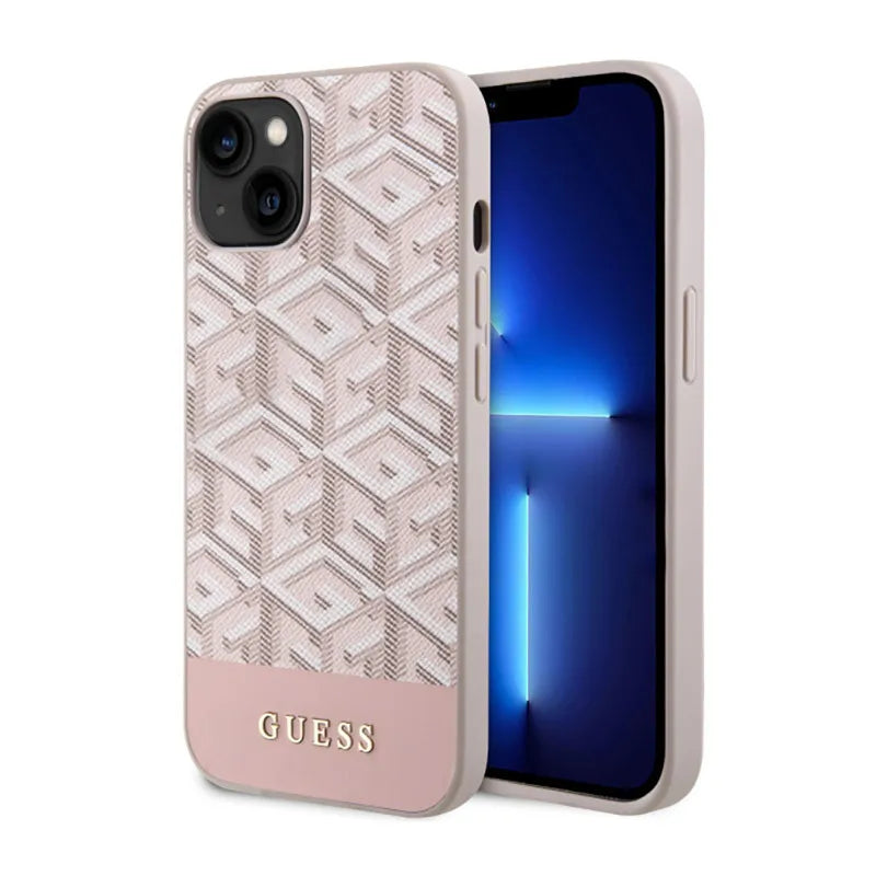 Guess GCube Stripes MagSafe – Dėklas iPhone 14 Plus (rožinis)