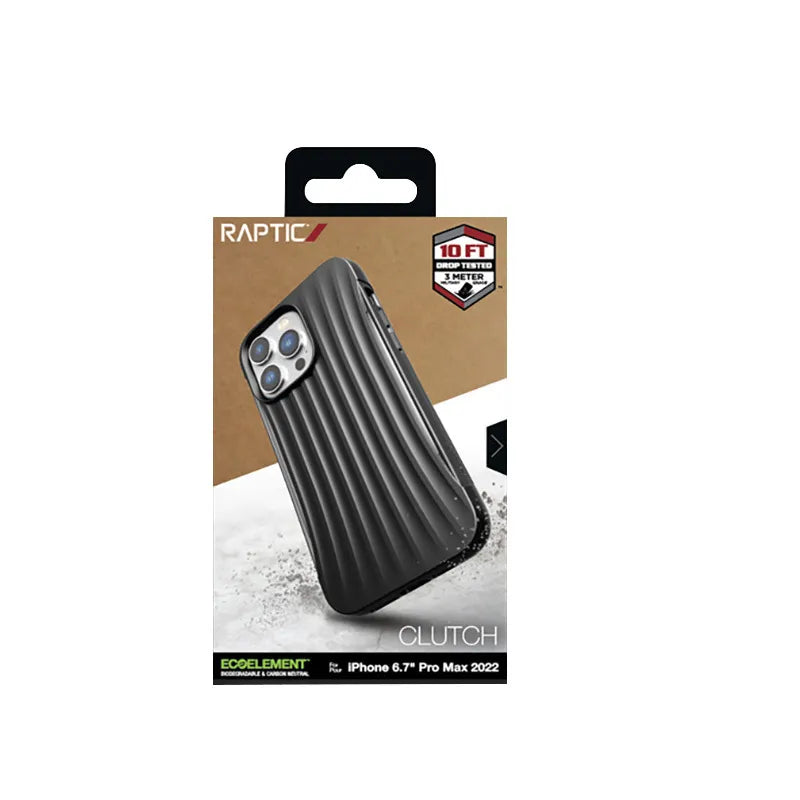 X-Doria Raptic Clutch – Biologiškai skaidus dėklas, skirtas iPhone 14 Pro Max (atlaikė kritimą iš 3m) (juodas)