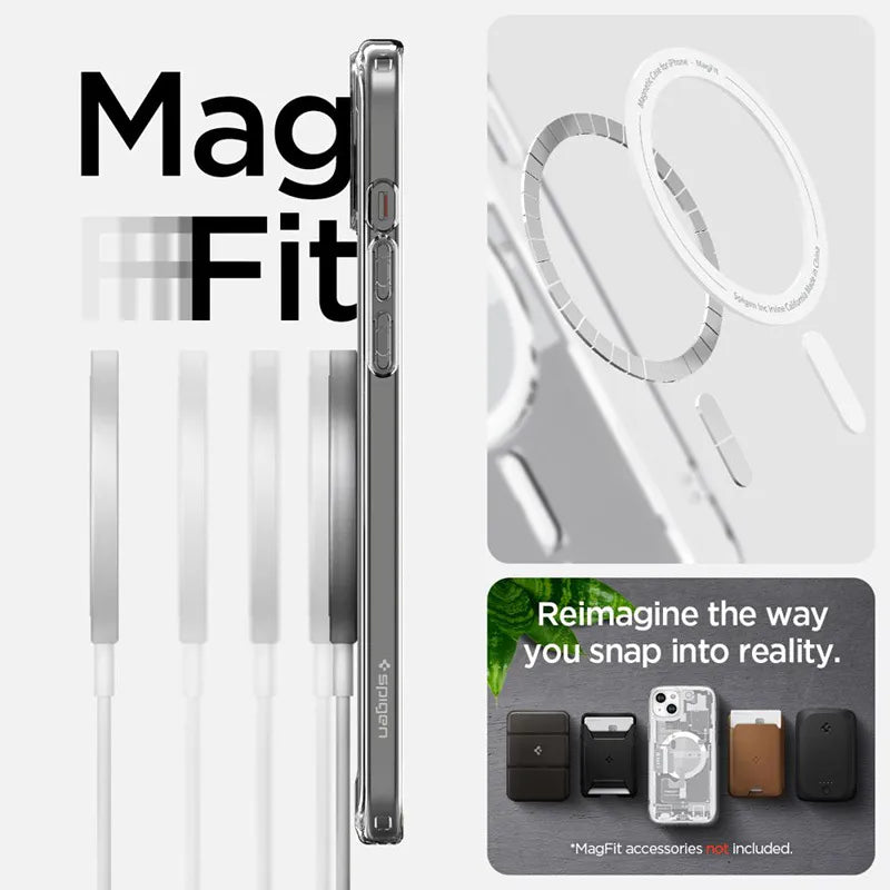 Spigen Ultra Hybrid MagSafe – dėklas „iPhone 15 Plus“ telefonui (Zero One White)