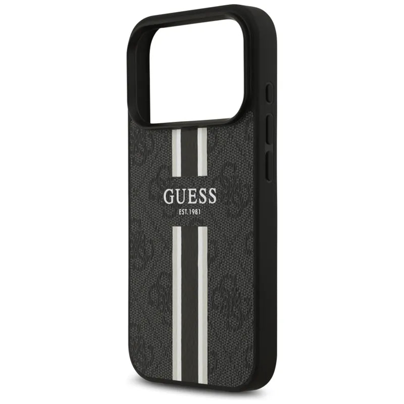 Guess 4G Printed Stripes MagSafe – dėklas iPhone 17 Pro (juodas)