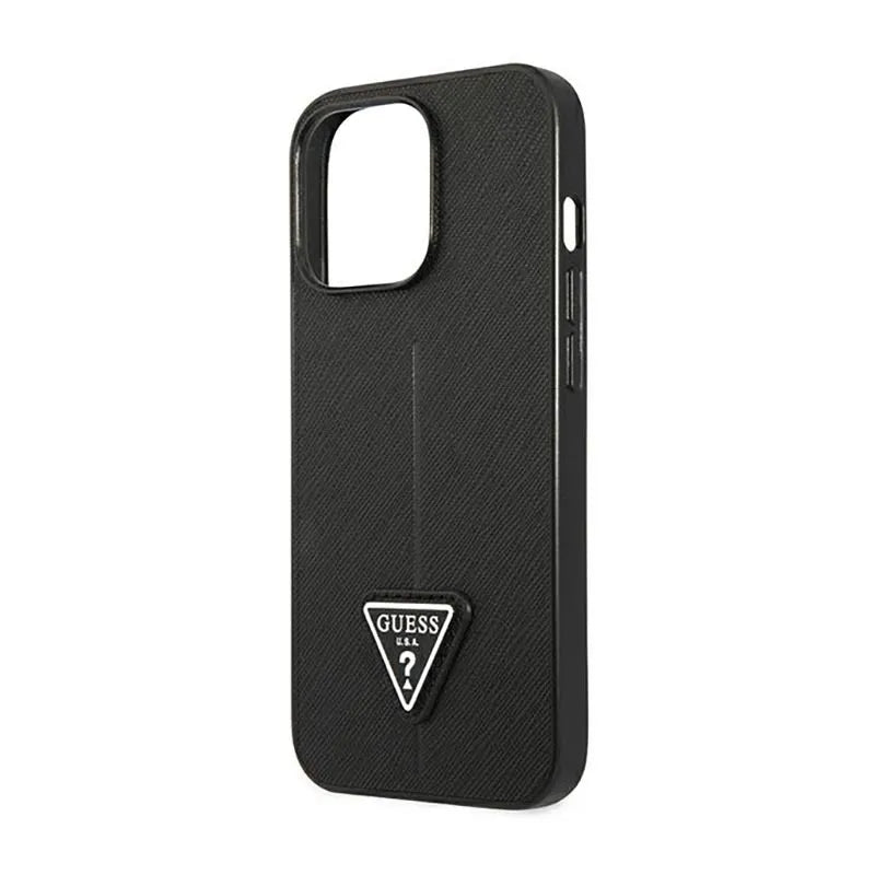 Dėklas „Guess Saffiano Triangle Logo“ – dėklas „iPhone 14 Pro“ telefonui (juodas)