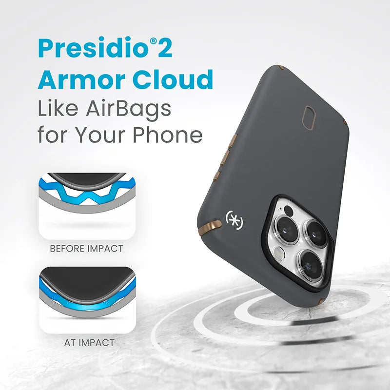 Speck Presidio2 Pro ClickLock & MagSafe – dėklas iPhone 15 Pro (anglies pilka / vėsioji bronzinė)