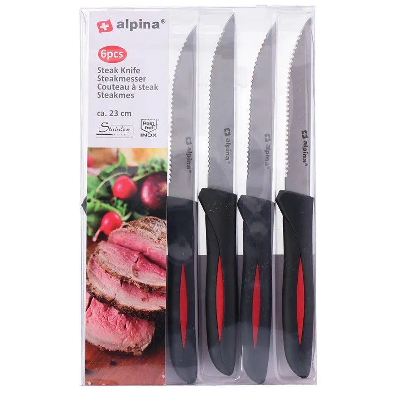 Alpina – INOX nerūdijančio plieno kepsnių peilių rinkinys 23 cm, 6 vnt. (juodas)