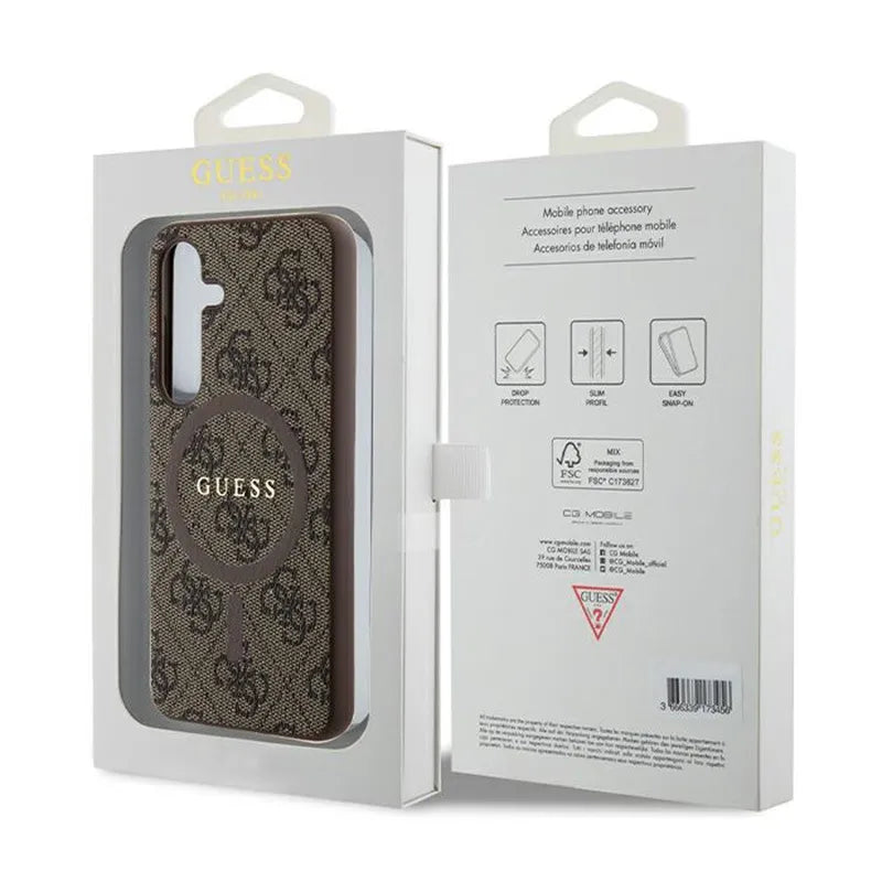 Guess 4G Collection Leather Metal Logo MagSafe - Dėklas Samsung Galaxy S24 (Rudas)