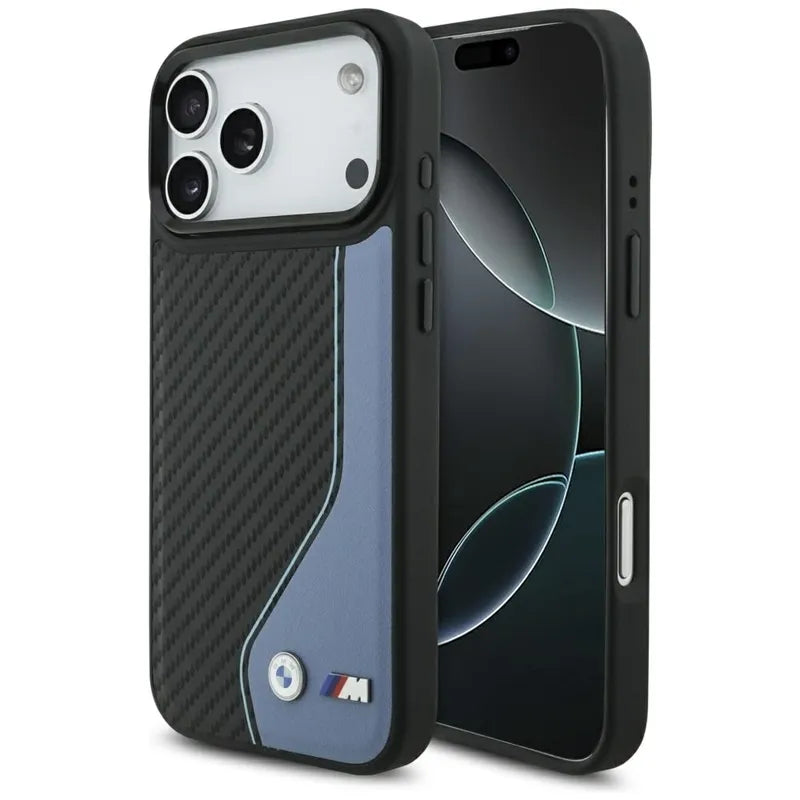 BMW M Carbon Logo MagSafe – dėklas iPhone 17 Pro Max (mėlynas)