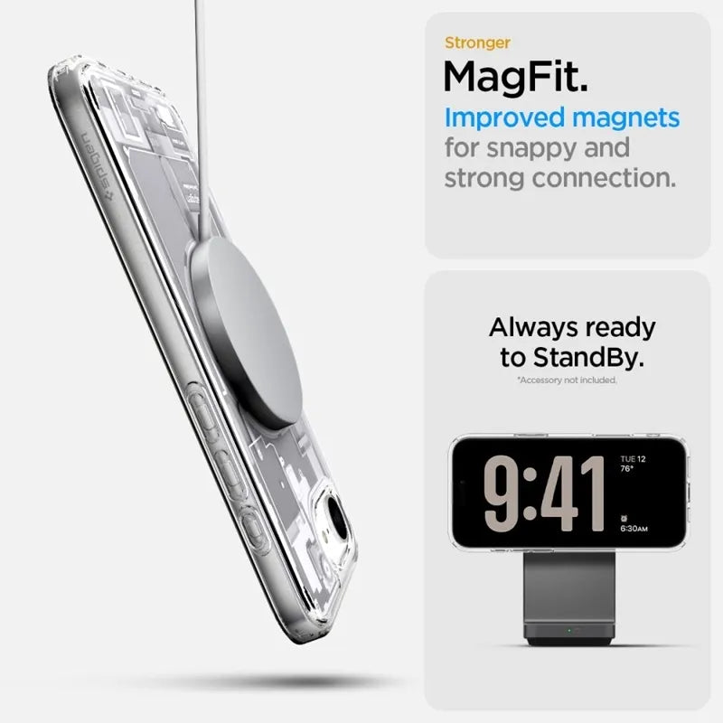 Spigen Ultra Hybrid Mag MagSafe – dėklas skirtas iPhone 17e / 16e (Zero One White)