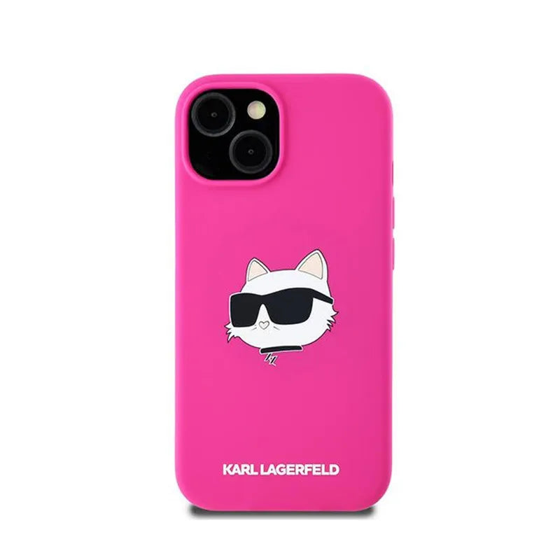 Karl Lagerfeld Silicone Choupette Head MagSafe – dėklas iPhone 15 Plus / 14 Plus (rožinis)