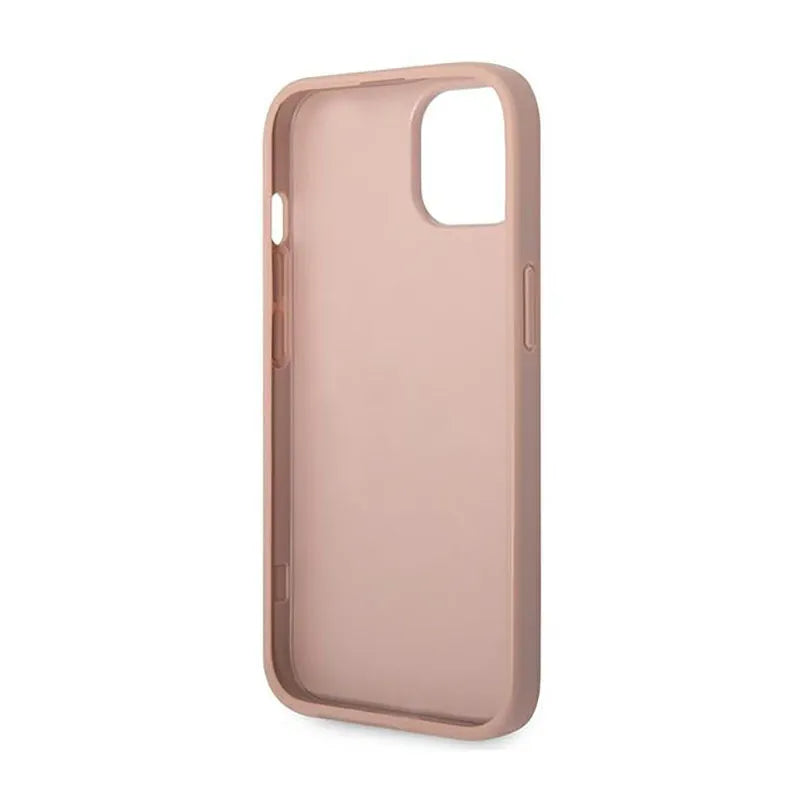 Guess Saffiano Metal Logo Stripes – Dėklas iPhone 14 Plus (rožinis)