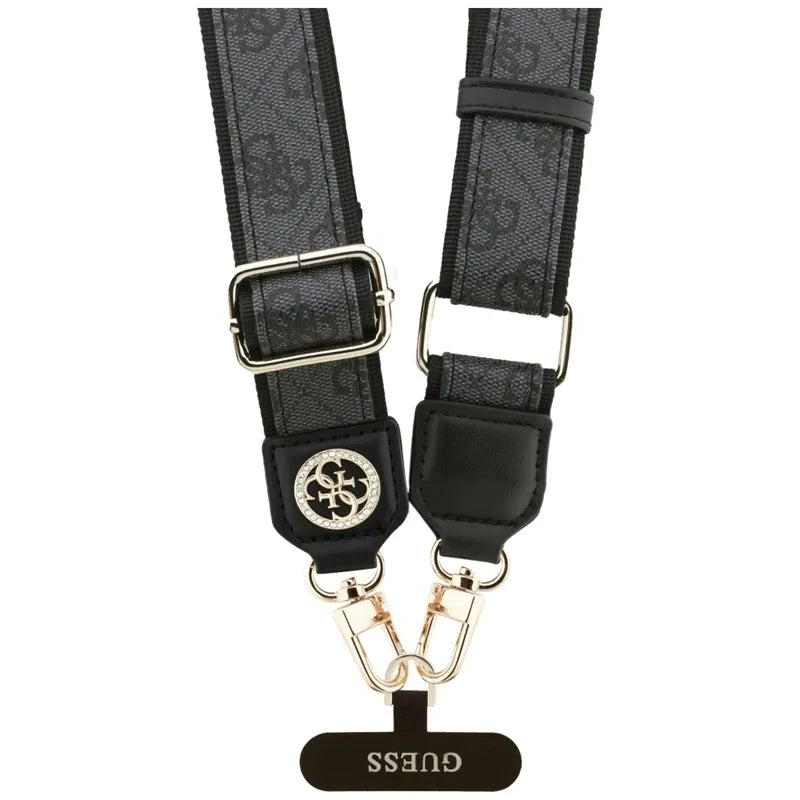 „Guess Universal Crossbody Strap 4G Tether Patch Strass Metal Logo“ – universalus dirželis / virvelė telefonui (juodas)