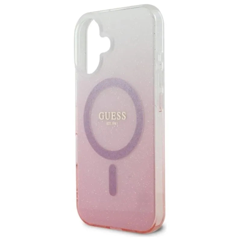 Guess IML Glitter Gradient MagSafe - Dėklas iPhone 16 (Rožinis)