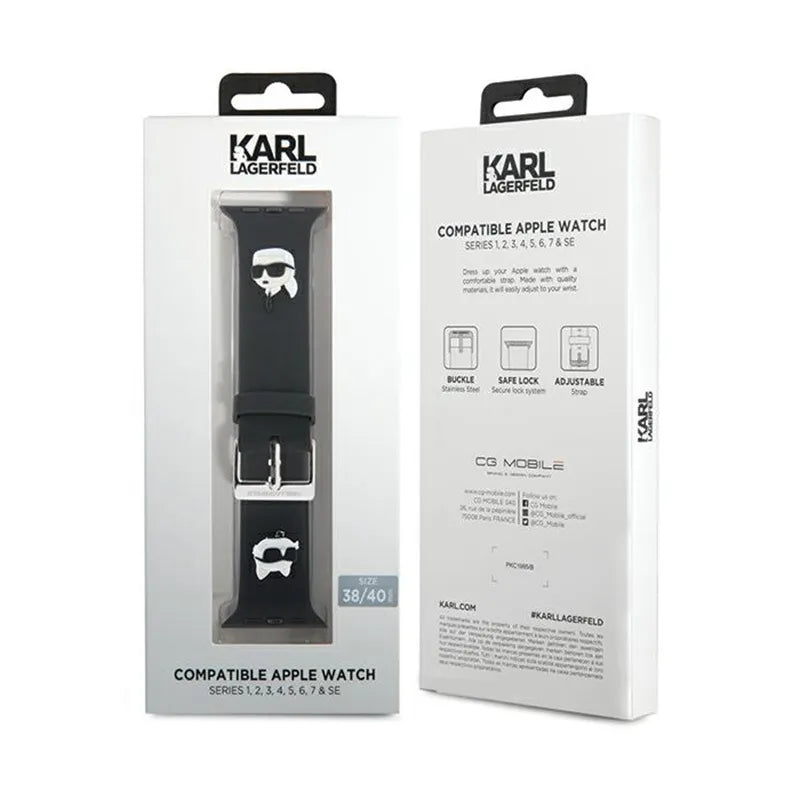 Karl Lagerfeld 3D Rubber Karl & Choupette Heads NFT – dirželis Apple Watch 38/40/41 mm laikrodžiams (juodas)