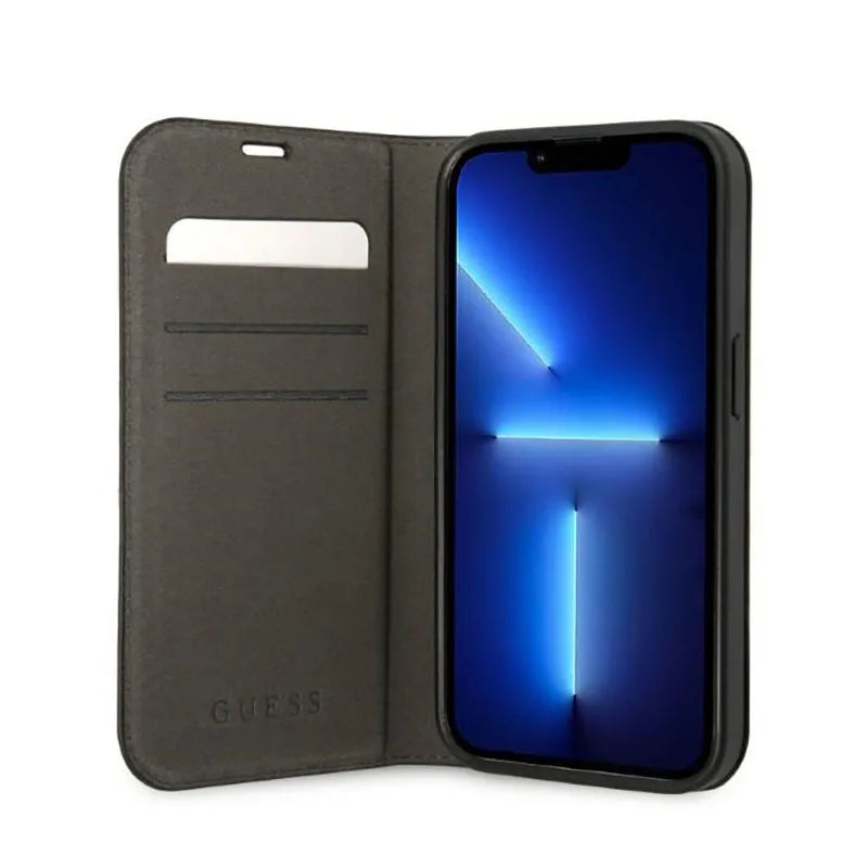 Guess 4G Metal Camera Outline knygos tipo dėklas – dėklas iPhone 14 Pro (juodas)