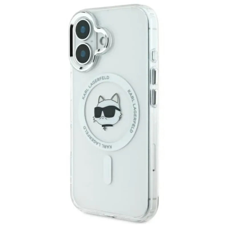 Karl Lagerfeld IML Metal Choupette Head MagSafe – dėklas iPhone 16 Plus (baltas)