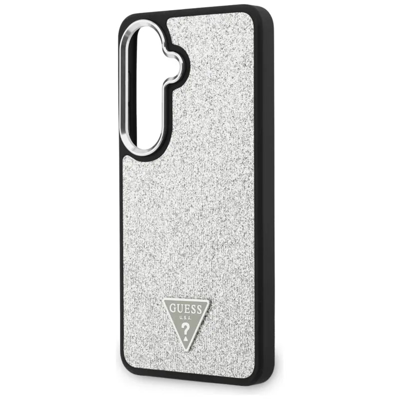 Guess Fixed Glitter Triangle MagSafe – Samsung Galaxy S26 dėklas (sidabrinis)