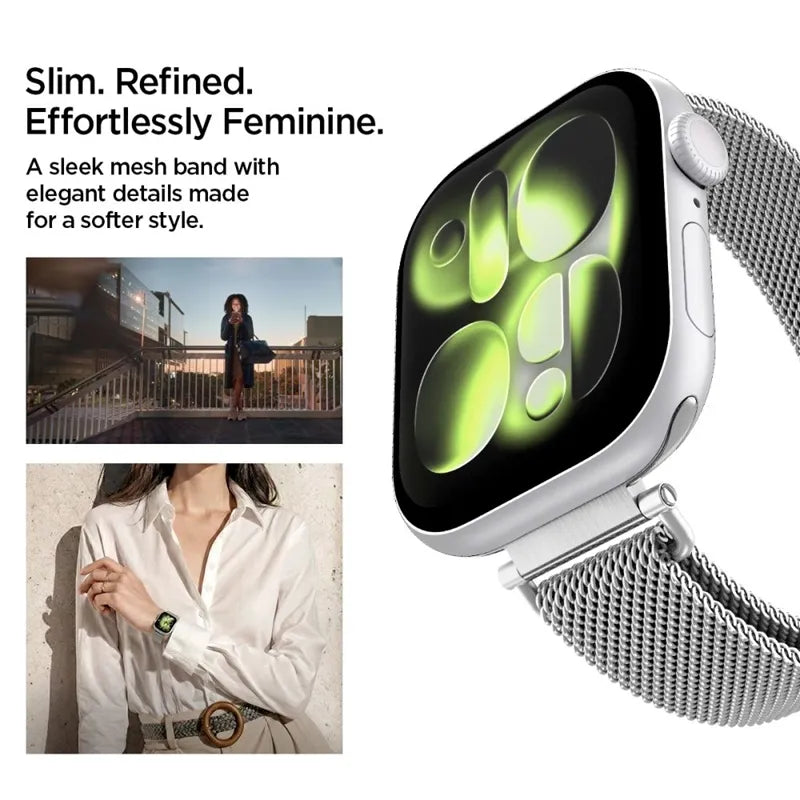 Spigen WBM4 – nerūdijančio plieno dirželis, skirtas Apple Watch 40/41/42 mm (sidabrinis)