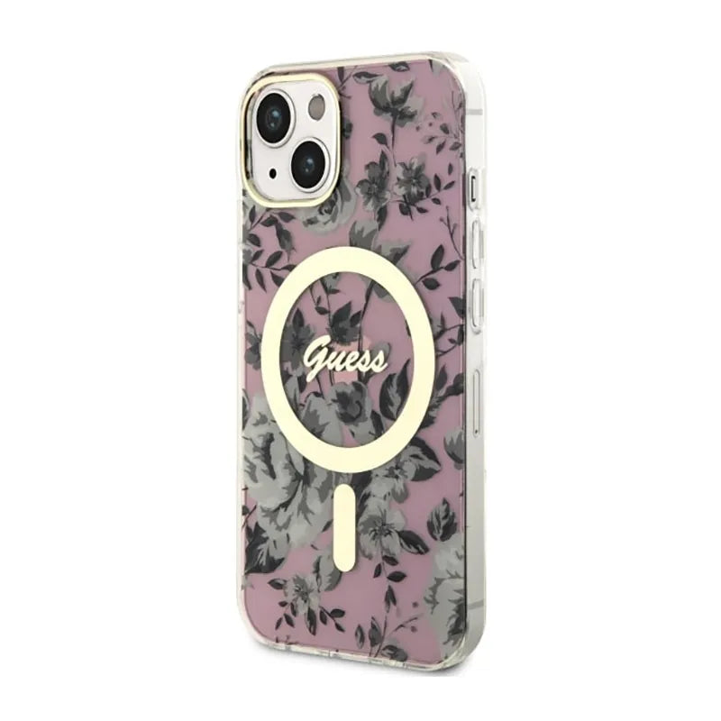 Guess Flower MagSafe – dėklas iPhone 14 Plus (rožinis)