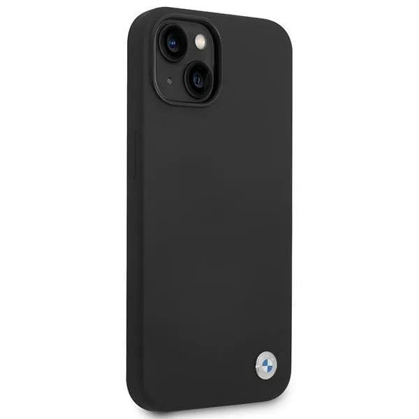 BMW Liquid Silicone Case Metal Logo dėklas iPhone 14 (juodas)