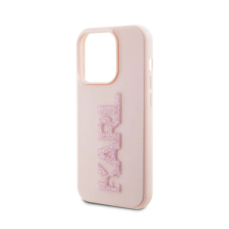 Karl Lagerfeld 3D Rubber Glitter Logo – dėklas iPhone 15 Pro (rožinis)