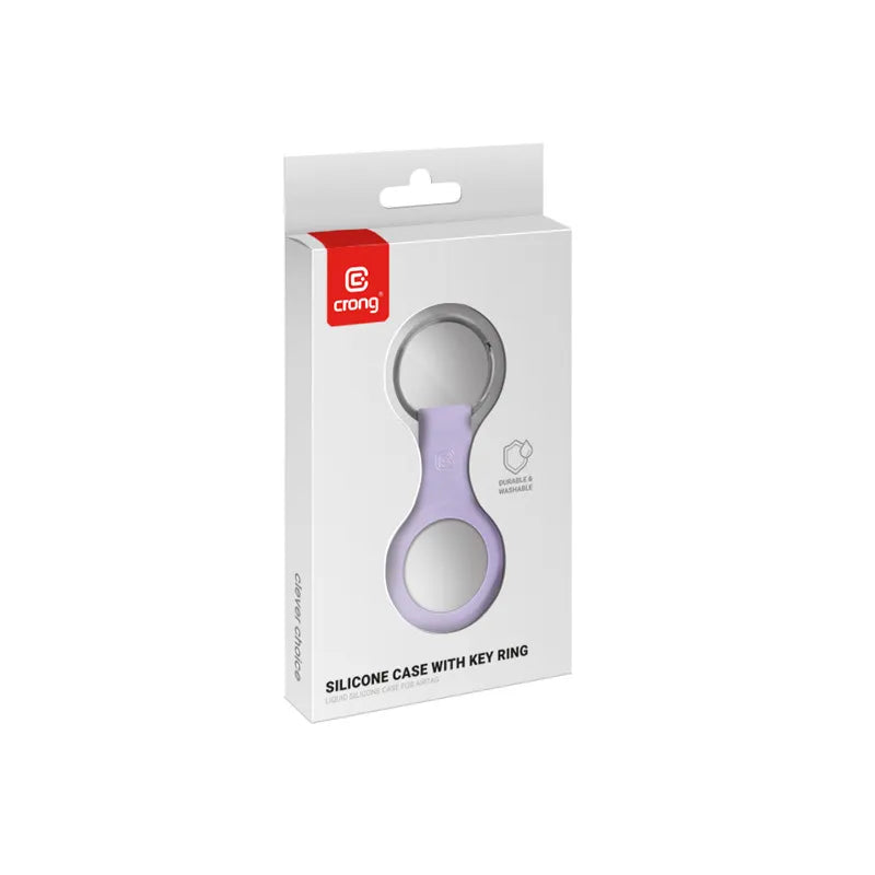 Crong silikoninis dėklas su raktų žiedu – apsauginis pakabukas, skirtas Apple AirTag 1/2 (violetinis)