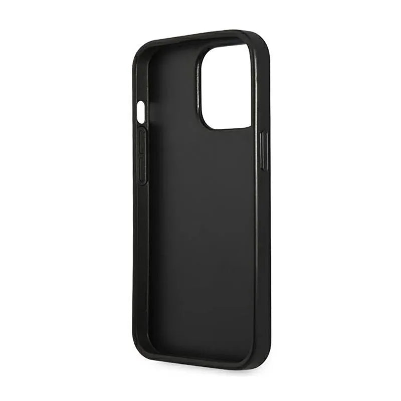 Dėklas „Guess Saffiano Triangle Logo“ – dėklas „iPhone 14 Pro“ telefonui (juodas)