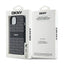 DKNY Leather Mono Stripe & Metal Logo – dėklas iPhone 14 / 15 / 13 (juodas)