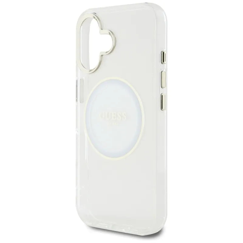 Guess IML Metal Colored Circle Classic Logo MagSafe – dėklas iPhone 16 (baltas)