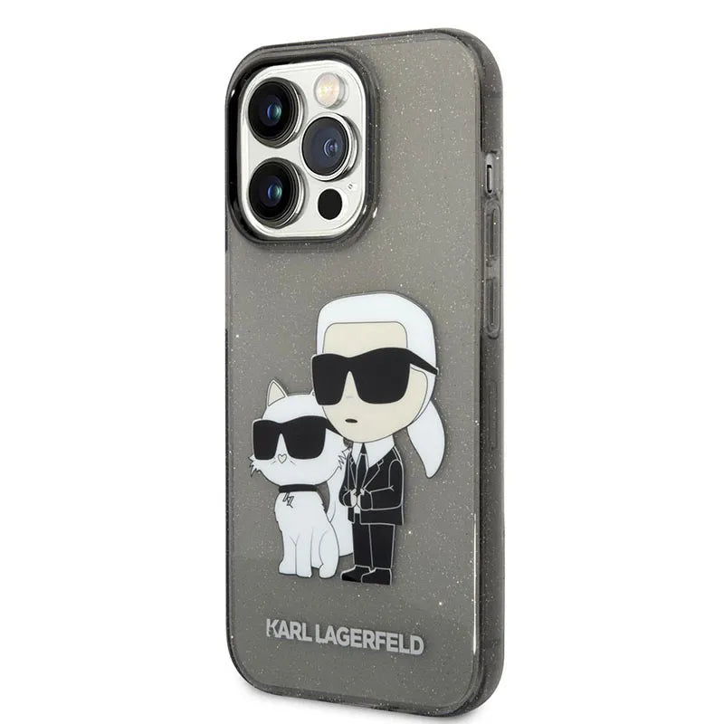 Karl Lagerfeld IML Glitter NFT Karl & Choupette – dėklas, skirtas iPhone 14 Pro (juodas)