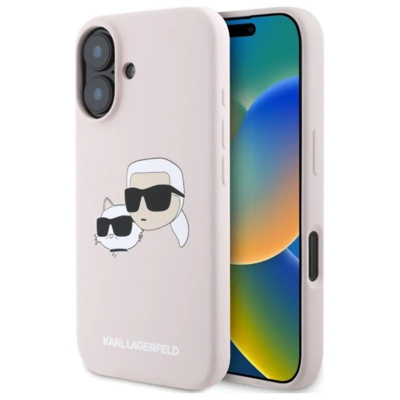 Karl Lagerfeld Silicone Double Heads Print MagSafe – Dėklas iPhone 16 (rožinis)